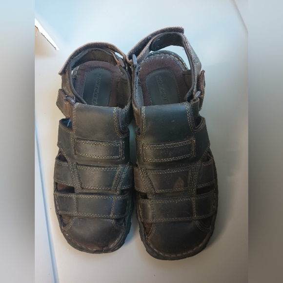 Skechers Mens Fisherman Sandals Size 11 Brown Chunky Leather Closed Toe Y2K 90s - Picture 8 of 10